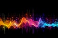 Powerful music. Frequency in different colors. Beautiful illustration picture. Generative AI