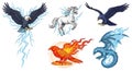 Powerful mythical creatures eagle dragon phoenix horse lightning fire ice energy Royalty Free Stock Photo