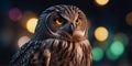 Powerful Neon Owl with Exceptional Hearing and Silent Flight Hunting at Night. Royalty Free Stock Photo