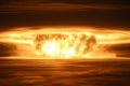 A powerful nuclear explosion ignites in the atmosphere, showcasing intricate details of the blast and shockwave as it Royalty Free Stock Photo