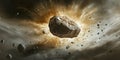 Powerful nuclear explosion obliterating an asteroid in space, sending debris hurtling through the cosmos and creating a stunning Royalty Free Stock Photo