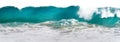 Powerful ocean blue waves with white foam isolated on a white background. Banner format. Royalty Free Stock Photo