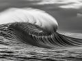 Powerful ocean wave breaking with dramatic spray in monochrome Royalty Free Stock Photo