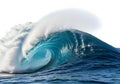 Powerful ocean wave crashing with white foam and blue water Royalty Free Stock Photo