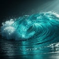 A powerful ocean wave curling dramatically, with a brilliant turquoise hue. Sunlight Royalty Free Stock Photo