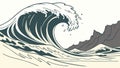 Powerful Ocean Wave Over Rocky Coast, vector design Generative AI Royalty Free Stock Photo
