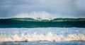 Ocean waves. Stormy weather, clouds sky background. Seascape. Royalty Free Stock Photo