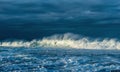 Powerful ocean wave on the surface of the ocean. Wave breaks on a shallow bank. Stormy weather Royalty Free Stock Photo