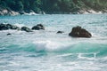 Powerful ocean waves breaking natural background..A Perfect big breaking Ocean barrel wave. .An ocean shorebreak in front view. Bi Royalty Free Stock Photo