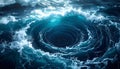 Powerful Ocean Whirlpool Vortex with Crashing Waves and Deep Blue Water Royalty Free Stock Photo