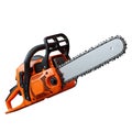 Powerful orange chainsaw ready for tough outdoor cutting tasks and woodworking projects Royalty Free Stock Photo