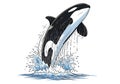 Orca whale breaching dramatically from ocean water with splashes Royalty Free Stock Photo