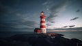 Sentinel in the Storm: A Red and White Lighthouse Battling the Night Tempest