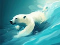 A powerful Polar Bear swimming through icy cold waters a wellmuscled belly gliding through the waves. Cute creature. AI