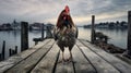 Powerful Portraits: A Captivating Photo Of A Chicken On An Old Pier