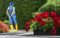 Powerful Pressure Washing of a Brick Garden Paths Royalty Free Stock Photo