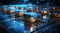 Powerful processor chip on circuit board ai generated image background
