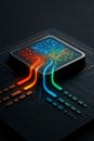 A powerful processor with colorful glowing data streams, representing high-speed computing Royalty Free Stock Photo