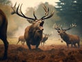 Powerful Red deer stag roaring in rutting season. Royalty Free Stock Photo