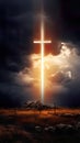 powerful religious concept as the cross stands atop a hill, bathed in divine light. Royalty Free Stock Photo