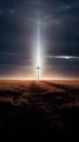 powerful religious concept as the cross stands atop a hill, bathed in divine light.