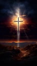 powerful religious concept as the cross stands atop a hill, bathed in divine light. Royalty Free Stock Photo