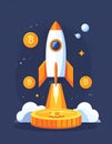 Cryptocurrency Rocket Launch to the Moon Illustration Royalty Free Stock Photo