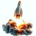 Rocket launch spaceship blasting off into the atmosphere sky isolated on  white  background Royalty Free Stock Photo