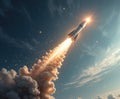 Powerful Rocket Launch into Starlit Sky Royalty Free Stock Photo