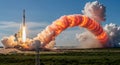Rocket Launch Powerful Spacecraft Ascent with Smoke and Fire Royalty Free Stock Photo