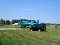 Powerful Russian military fighter on the runway of the airfield