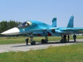 Powerful Russian military jet fighter plane on the runway of the SU-34