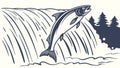 Powerful salmon leaping up a cascading waterfall, symbolizing strength and determination, vector design Generative AI Royalty Free Stock Photo