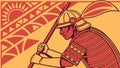 Powerful Samurai Warrior with Spear and Traditional Patterns, vector design Generative AI Royalty Free Stock Photo