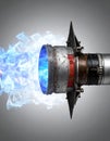 Powerful Sci-Fi Jet Engine with Blue Flame Royalty Free Stock Photo