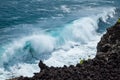 Powerful Shore Break on Hawaii`s Lava Rock Coast Beautiful Breaking Waves