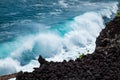 Powerful Shore Break on Hawaii`s Lava Rock Coast