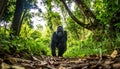 Majestic Silverback Gorilla Walks Through Lush Jungle Royalty Free Stock Photo