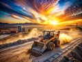 Powerful Skid Steer Loader on a Busy Construction Site A Panoramic View of Earthmoving Equipment in Action Royalty Free Stock Photo