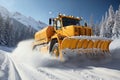 Powerful snow blower vehicle effectively clears snow from the road during winter season