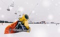 Powerful snow cannon on the background of the ski slope in the resort of Bukovel in Ukraine Royalty Free Stock Photo