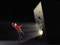 Powerful sound wave with funny sound speaker and screaming man.