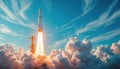 Powerful Space Rocket Launch into Blue Sky Royalty Free Stock Photo