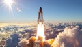 Powerful Space Shuttle Launch Ascending Above Clouds into Sunlight Royalty Free Stock Photo