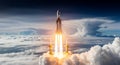 Rocket Launch Space Shuttle Taking Off Through Clouds Royalty Free Stock Photo