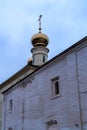 Russia, Leningrad region, December 2020. Fragment of a wall with a tower and a dome. Royalty Free Stock Photo