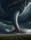 Powerful storm clouds with Tornado, Generative AI