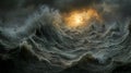 Powerful Stormy Ocean Waves at Sunset Royalty Free Stock Photo