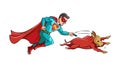 Powerful Superhero Subduing a Bull, Illustrating Strength, Courage, Control, vector design Generative AI Royalty Free Stock Photo