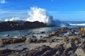 Powerful surf hitting rocky shoreline Pebbly Beach Australia Royalty Free Stock Photo